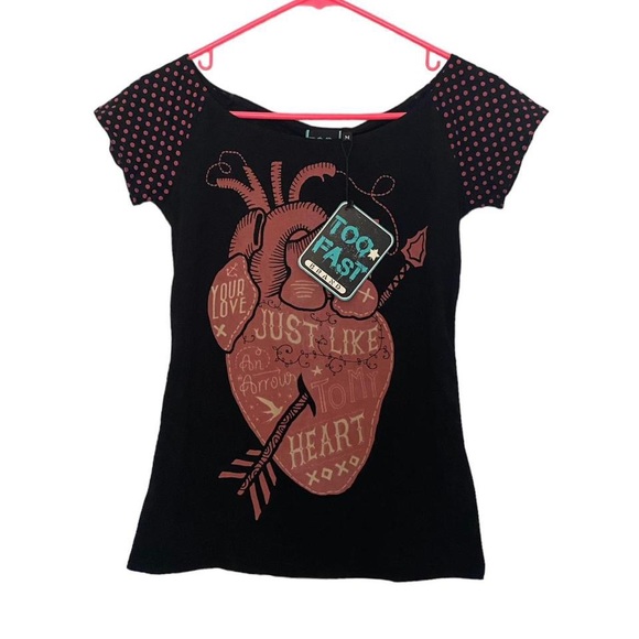 Too Fast | NWT’s Y2K deadstock gothic grunge corset lace up back graphic T shirt - Picture 5 of 7